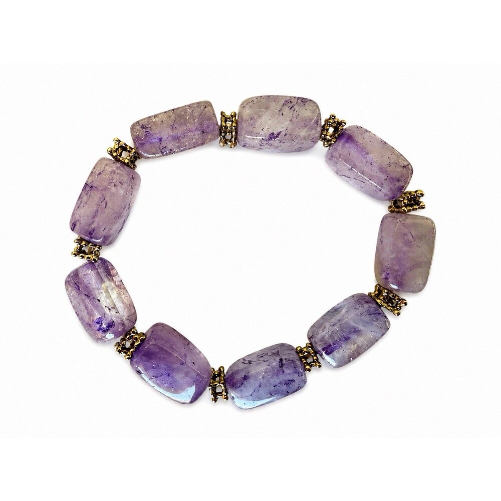 Vintage Amethyst Stone Stretch Bracelet Chunky Nugget Bead Purple Boho